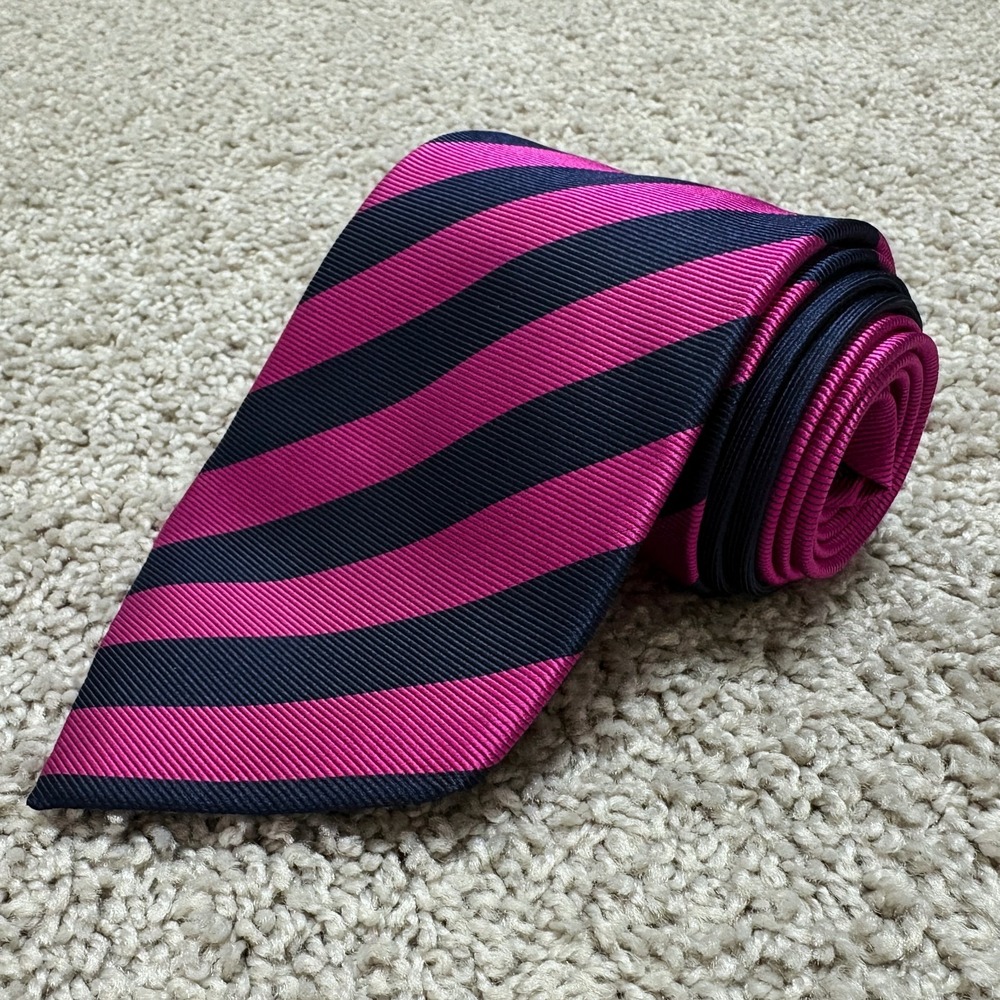 Ermenegildo Zegna Tie 3.75 x 59.5" Pink/Navy Striped 100% Silk Italy Made